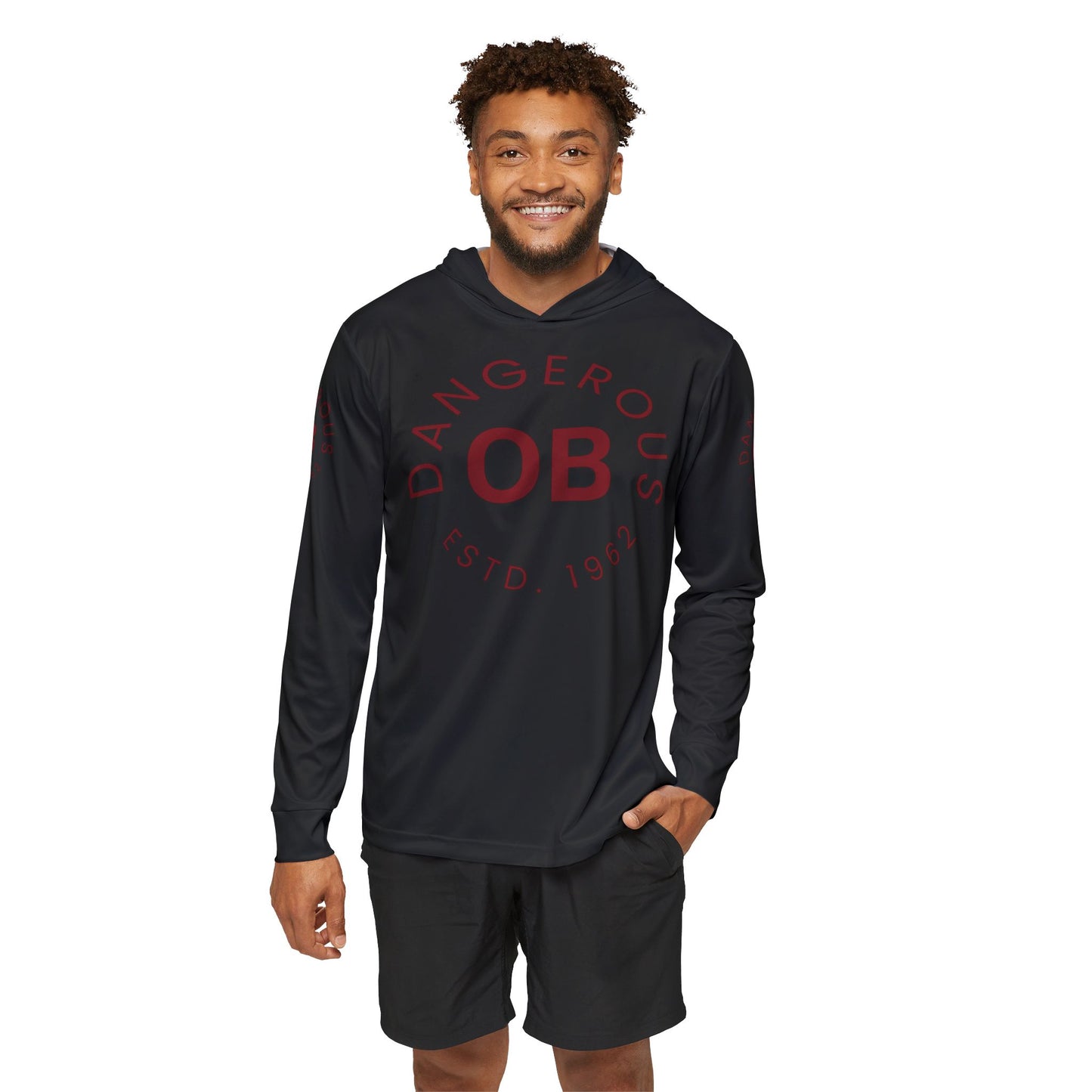 OBDangerous Designed Red Logo on Black Men's Sports Warmup Hoodie (AOP)