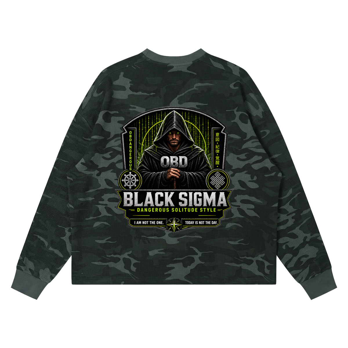 Black Sigma Unisex Waffle Boxy Long Sleeve T-Shirt