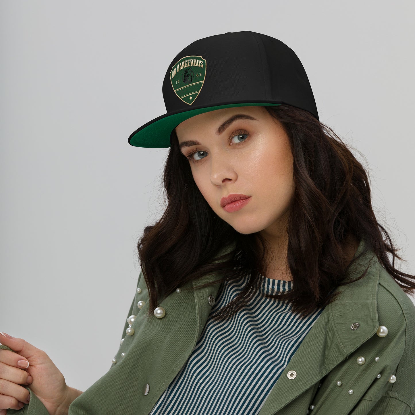 OBDangerous Designed Green Wolf Logo Flat Bill Cap
