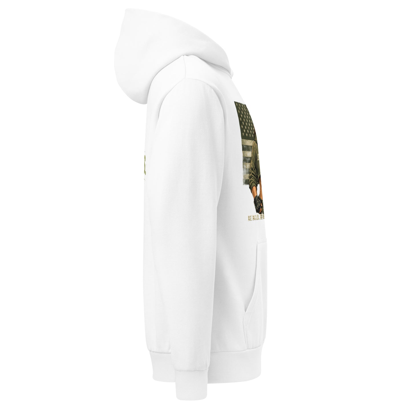 White OB Dangerous Be Bold Be You Urban hoodie T-shirt with logo design, casual streetwear style, and comfortable fit.