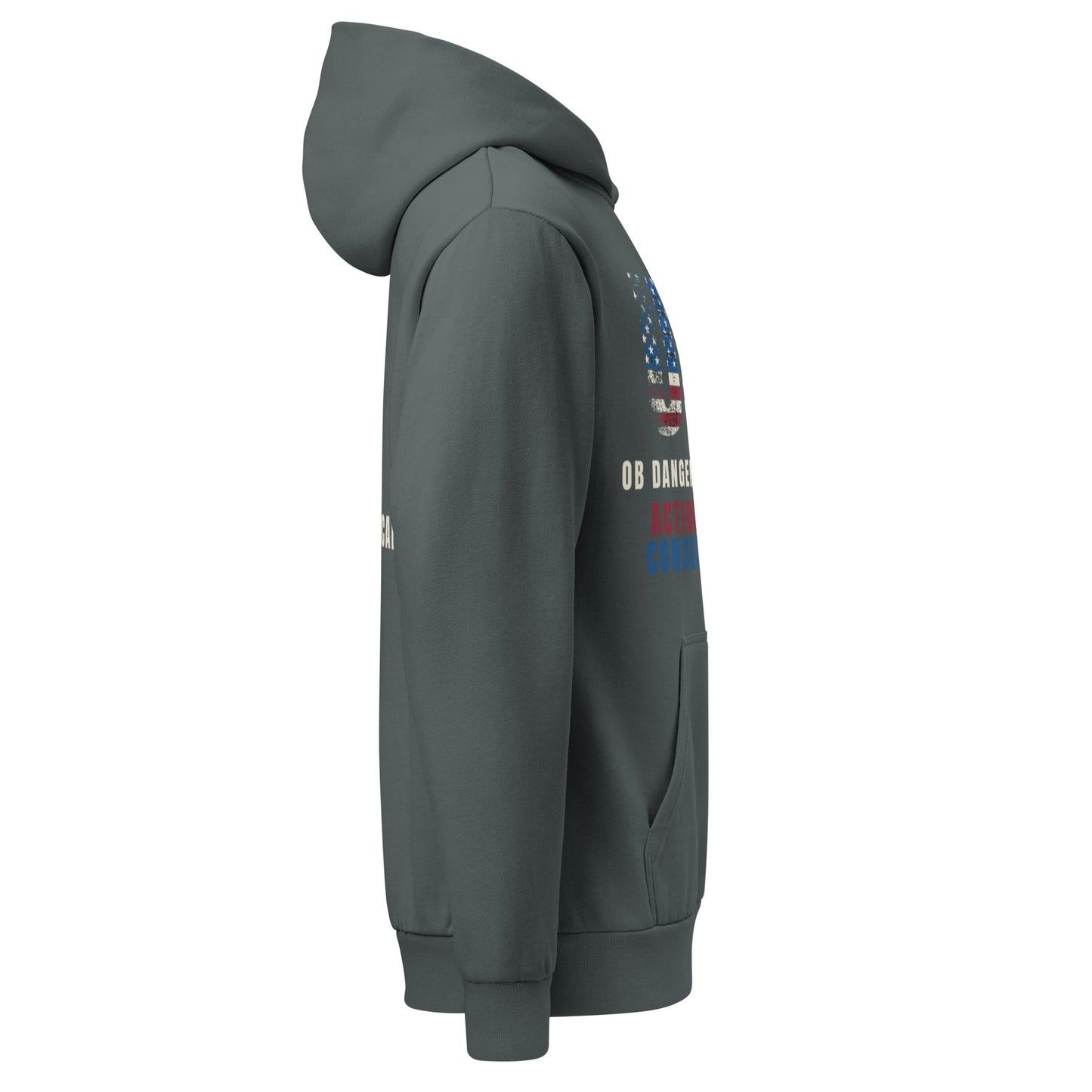 Urban garment-dyed hoodie from OB DANGEROUS with bold "Actions Have Consequences" design, suitable for gym and streetwear.