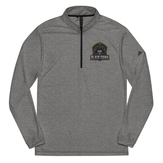Black Sigma OBD Adidas quarter zip pullover with embroidery, men's athletic sweater, suitable for gym and streetwear style.