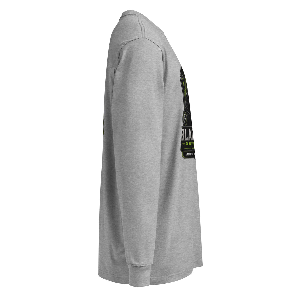 Black Sigma men's heavyweight long sleeve T-shirt from OB DANGEROUS, shown in carbon grey with a crew neck and fitted style.