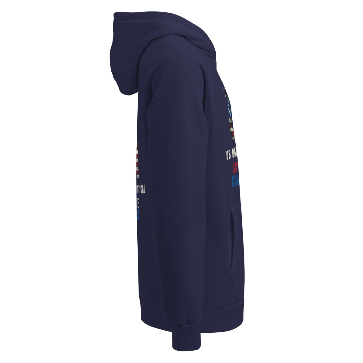 Men's Under Armour Rival Fleece hoodie in navy featuring "Actions Have Consequences" design, perfect for gym and streetwear.