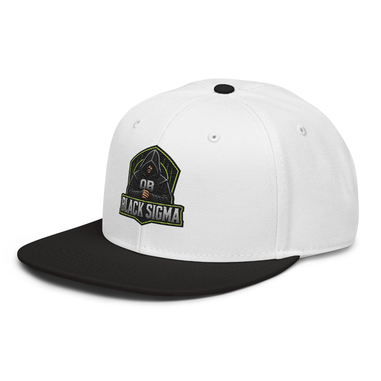 Black Sigma OBD Dangerous embroidered snapback hat with white accents, front view showing stylish streetwear design.