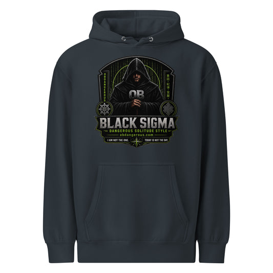 Black Sigma Never Too Old unisex premium mid-weight hoodie with front design, ideal for gym, street, and casual wear.