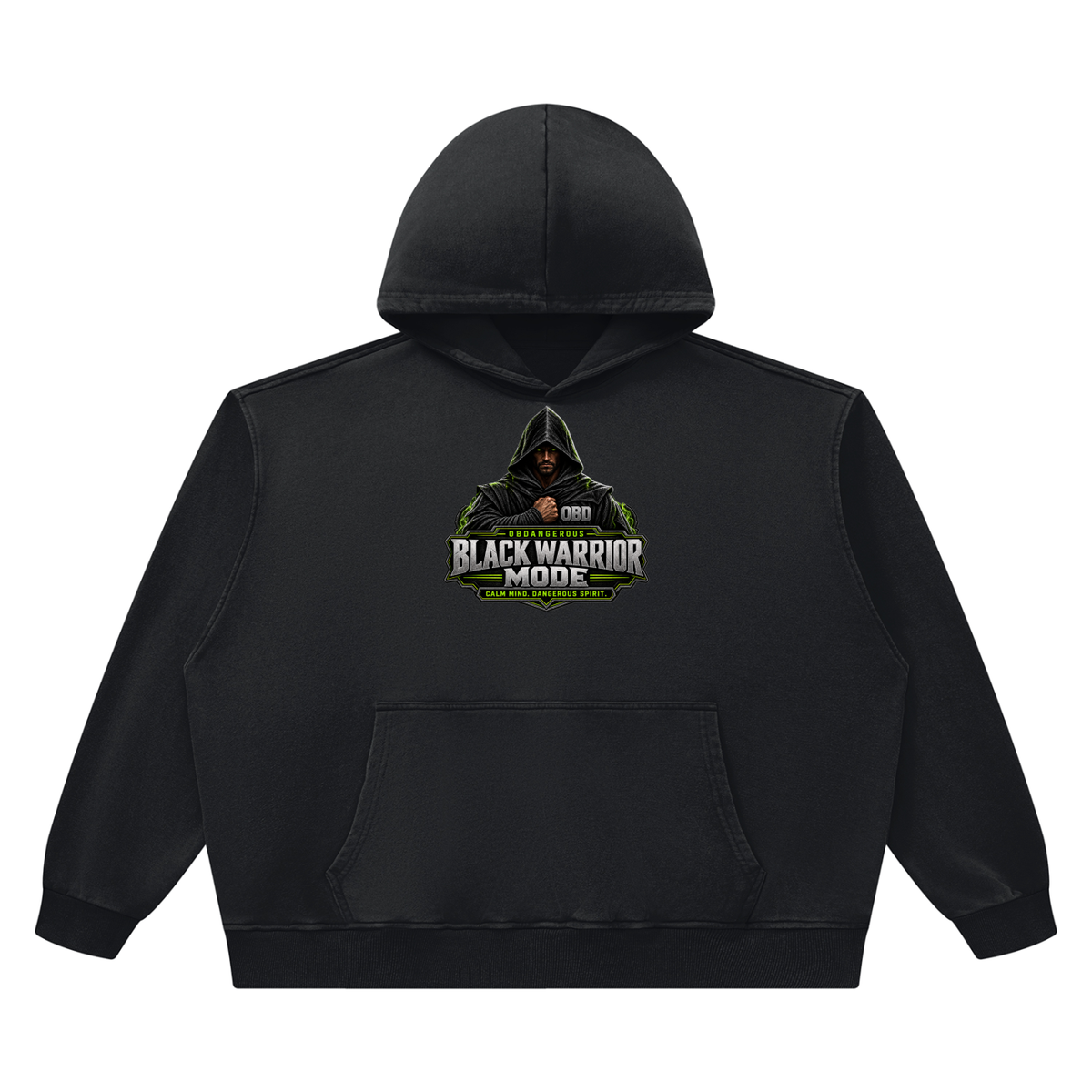 Black Warrior Mode Heavyweight Vintage Wash Boxy Hoodie