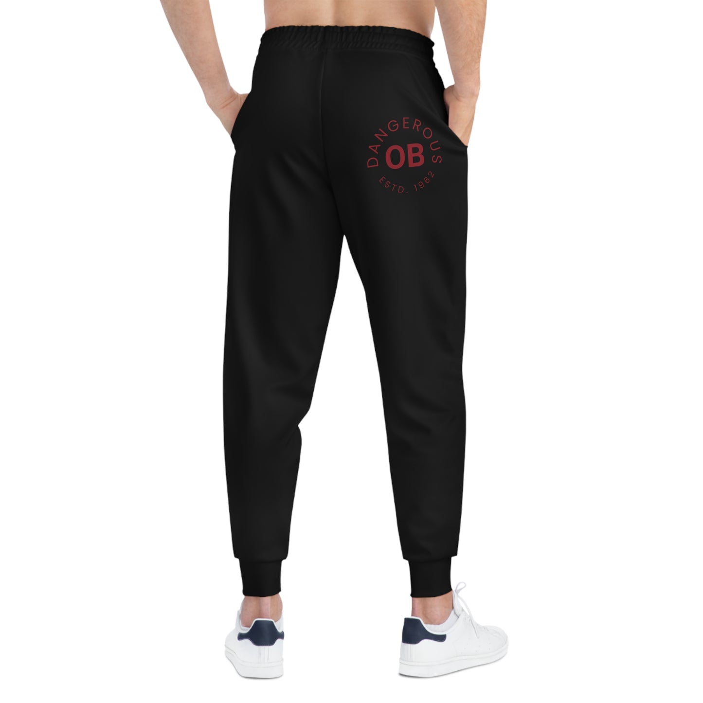 OBDangerous Designed Red Logo on Black Athletic Joggers (AOP)