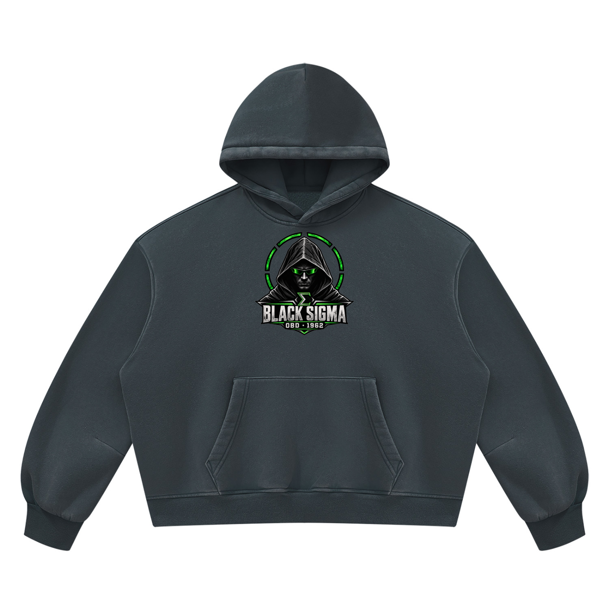 Black Sigma OBD 1962 Vintage Wash Boxy Fleece Hoodie