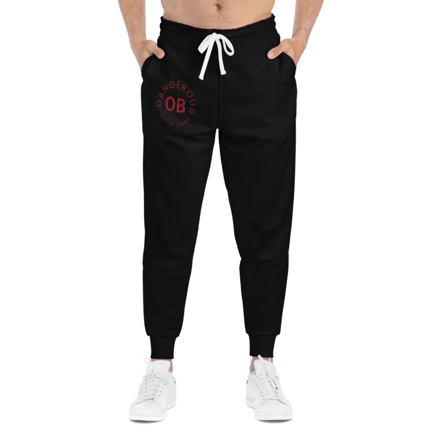 OBDangerous Designed Red Logo on Black Athletic Joggers (AOP)
