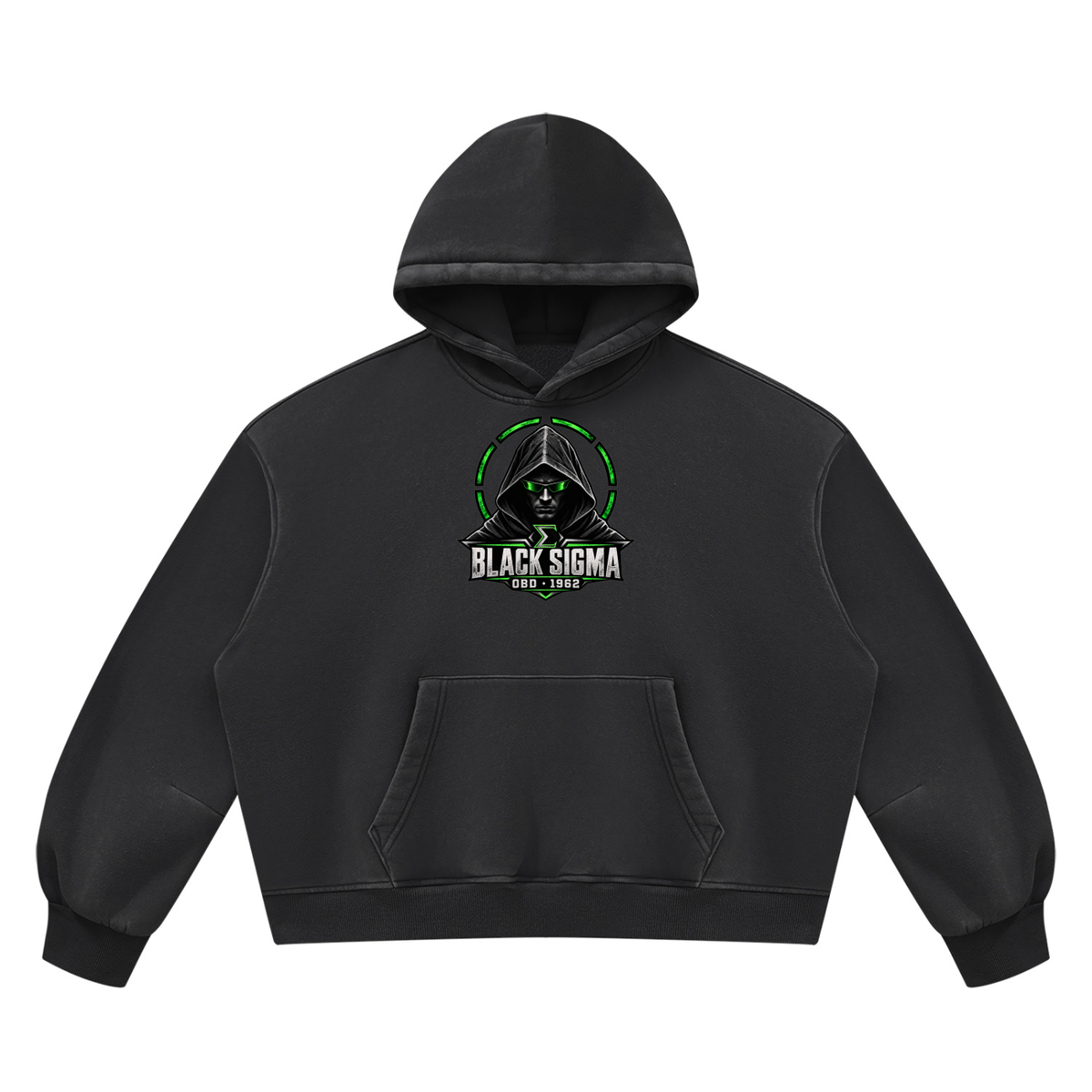 Black Sigma OBD 1962 Vintage Wash Boxy Fleece Hoodie