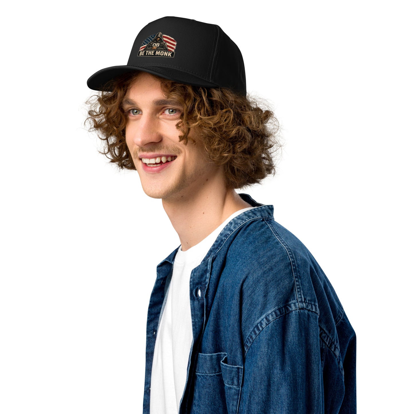 Black Be the Monk OBDangerous 5-panel baseball cap with front logo, designed for gym, streetwear, and casual wear.