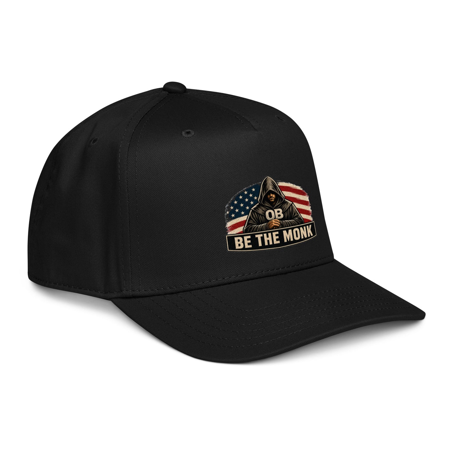 Black Be the Monk OBDangerous 5-panel baseball cap with a mid-profile design, shown from the right front angle.