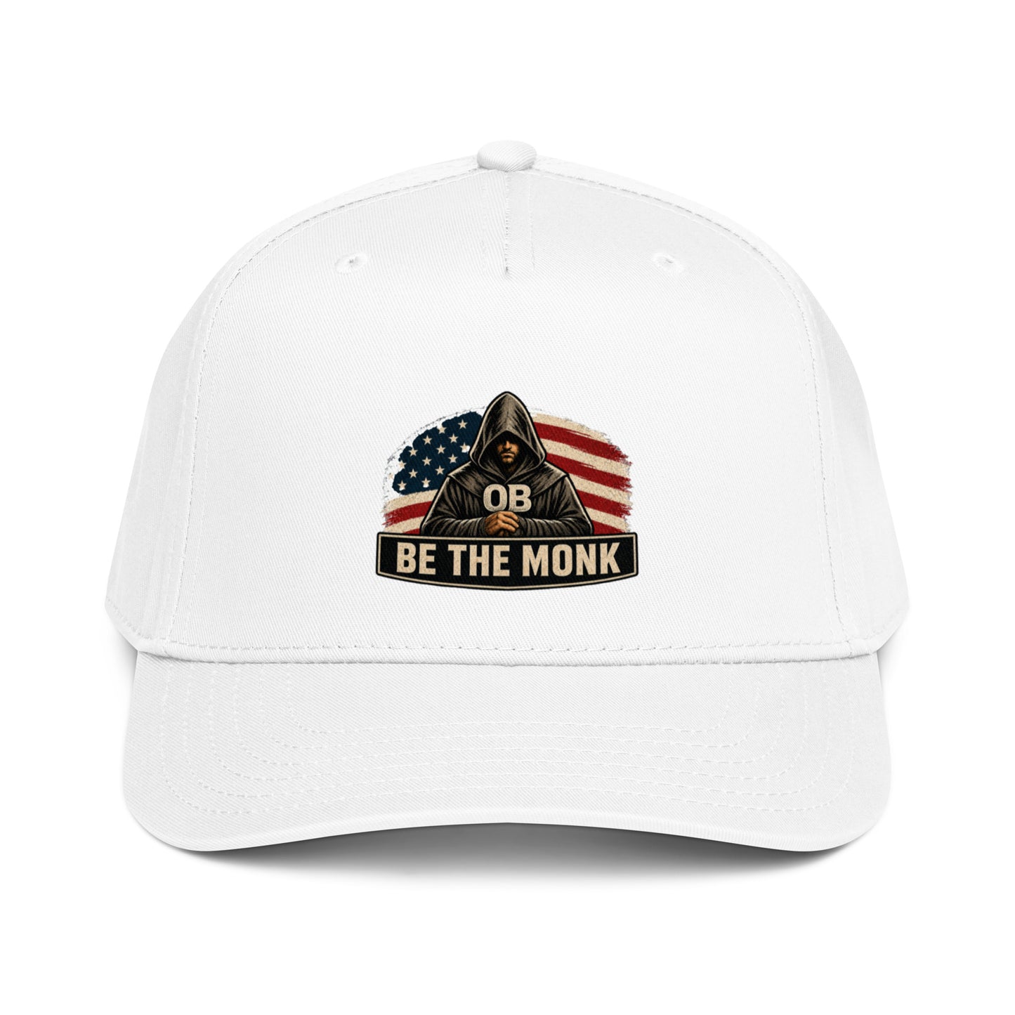 OB DANGEROUS Be the Monk OBDangerous 5-panel white baseball cap with a mid-profile design for gym and streetwear styles