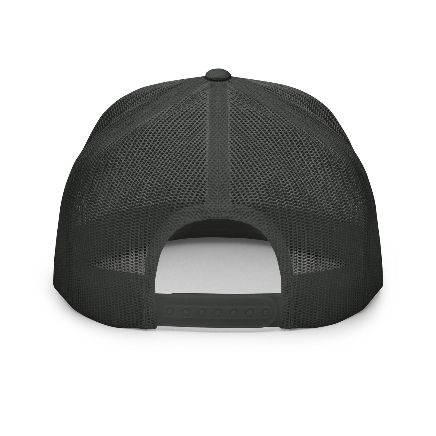 Embroidery Be The Monk trucker cap with charcoal front and mesh back, stylish 5-panel design from OB DANGEROUS for gym and streetwear.