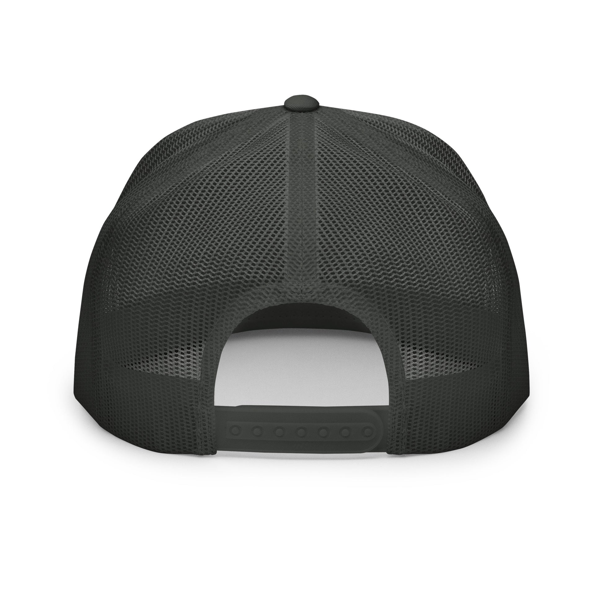 Embroidery Be The Monk trucker cap with charcoal front and mesh back, stylish 5-panel design from OB DANGEROUS for gym and streetwear.