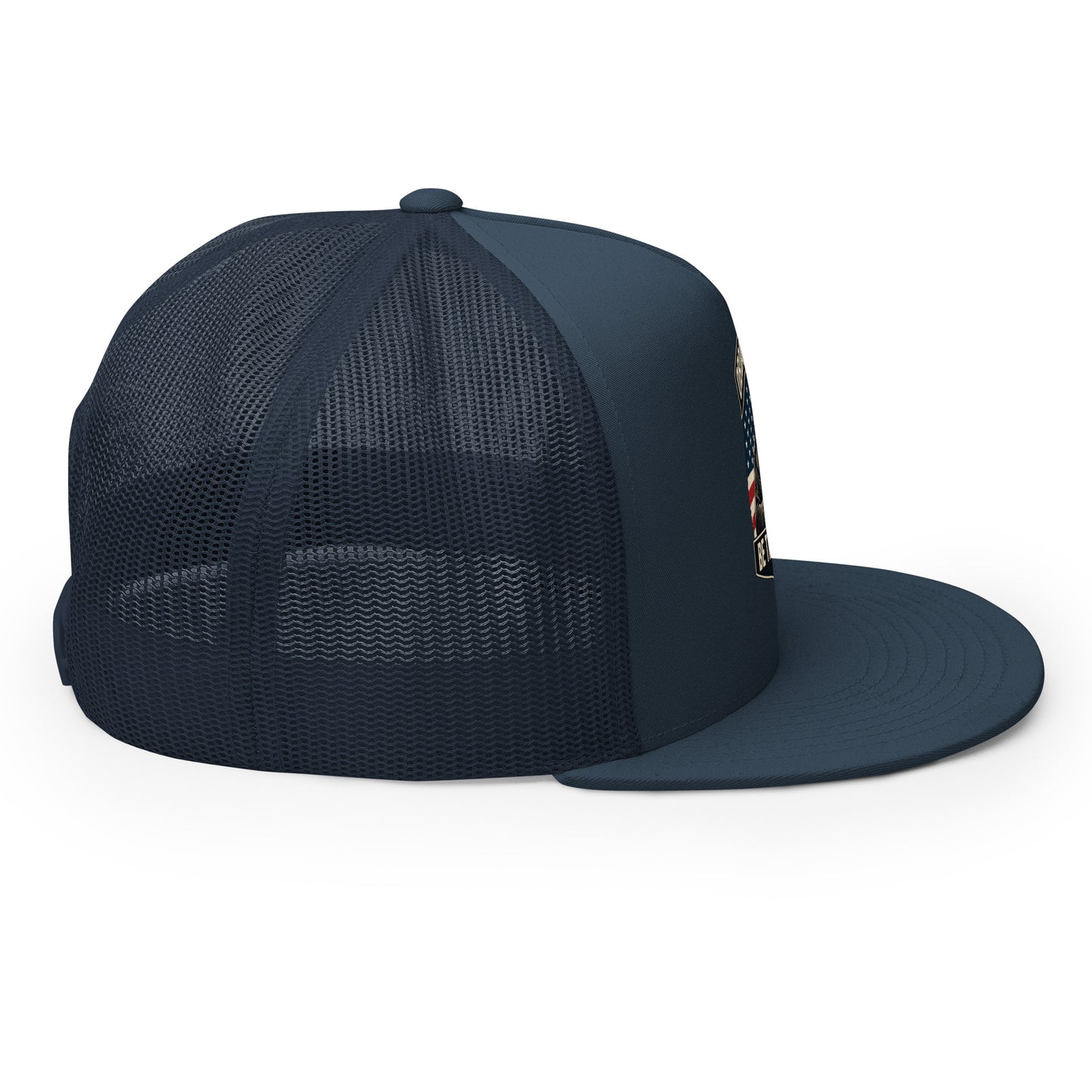 Navy Be The Monk embroidered trucker cap with 5-panel design, stylish and casual, suitable for gym and streetwear by OB DANGEROUS