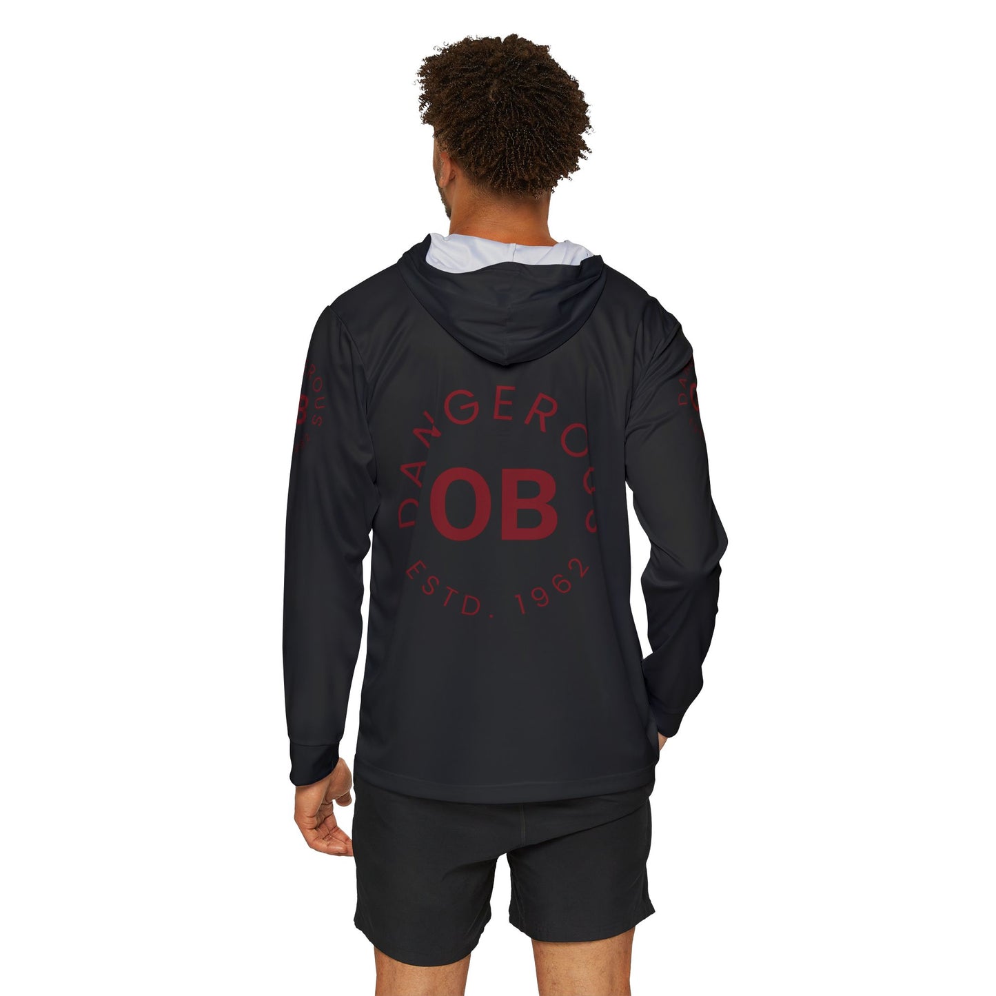 OBDangerous Designed Red Logo on Black Men's Sports Warmup Hoodie (AOP)