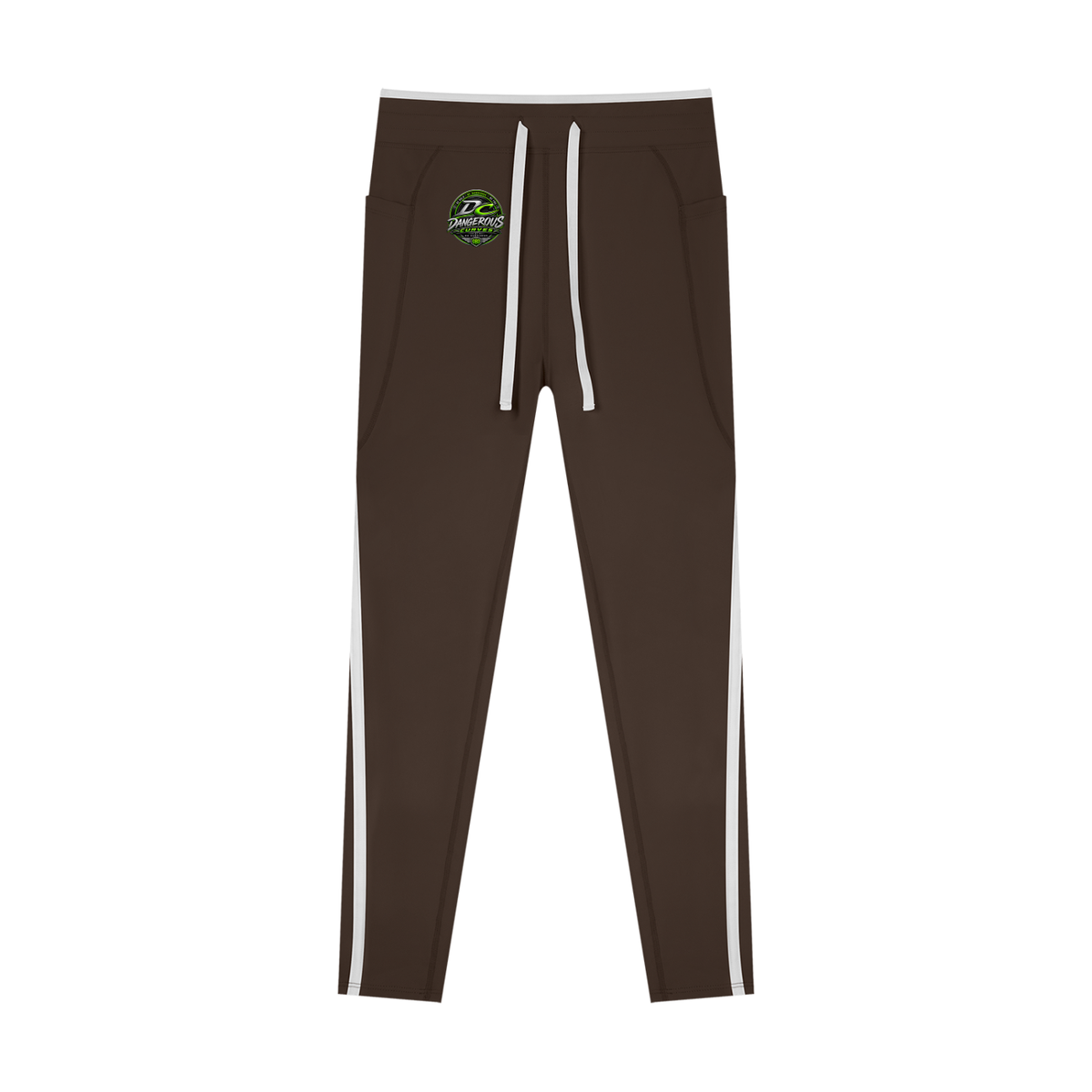 ODMPOD Dangerous Curves women's color block yoga leggings with bold pattern and comfortable fit, suitable for active wear.