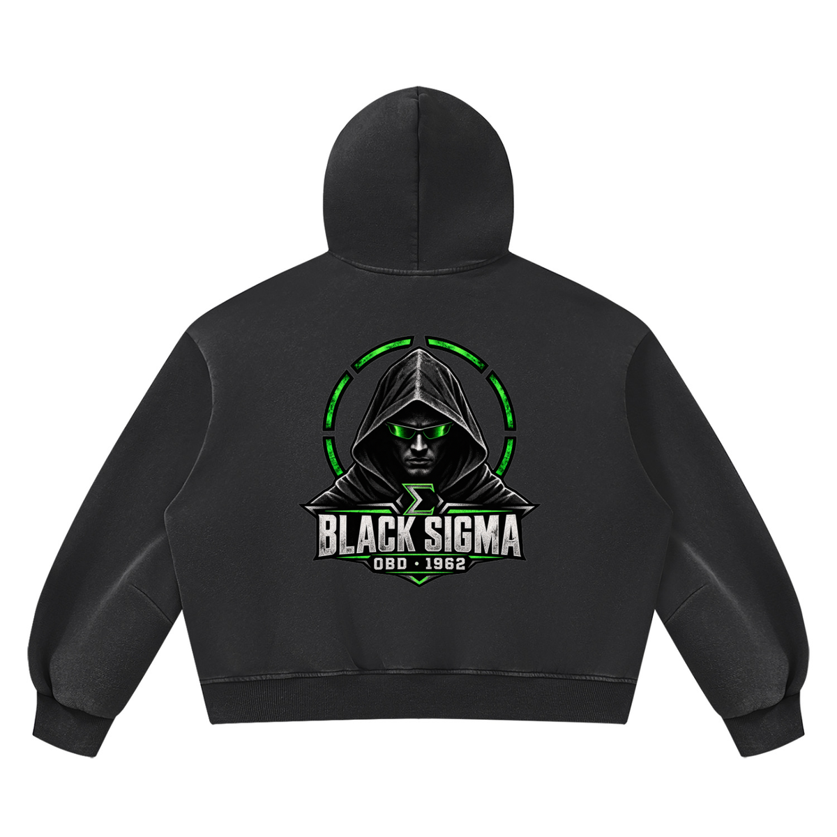 Black Sigma OBD 1962 Vintage Wash Boxy Fleece Hoodie