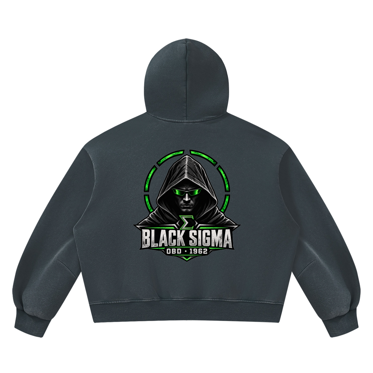 Black Sigma OBD 1962 Vintage Wash Boxy Fleece Hoodie