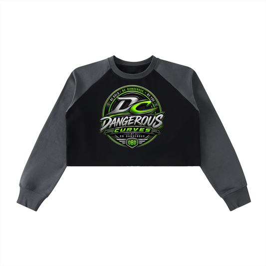 Dangerous Curves Raw-Hem Color-Block Raglan Crop Sweatshirt