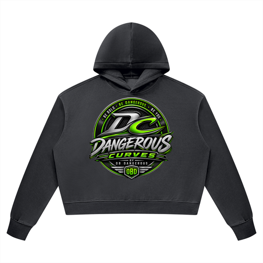 Women’s vintage wash heavyweight hoodie by ODMPOD featuring dangerous curves graphic design on soft, comfortable fabric.
