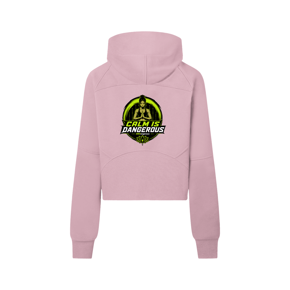 ODMPOD OB Dangerous "Calm is Dangerous" cropped half-zip hoodie, black with bold graphic print, casual streetwear style