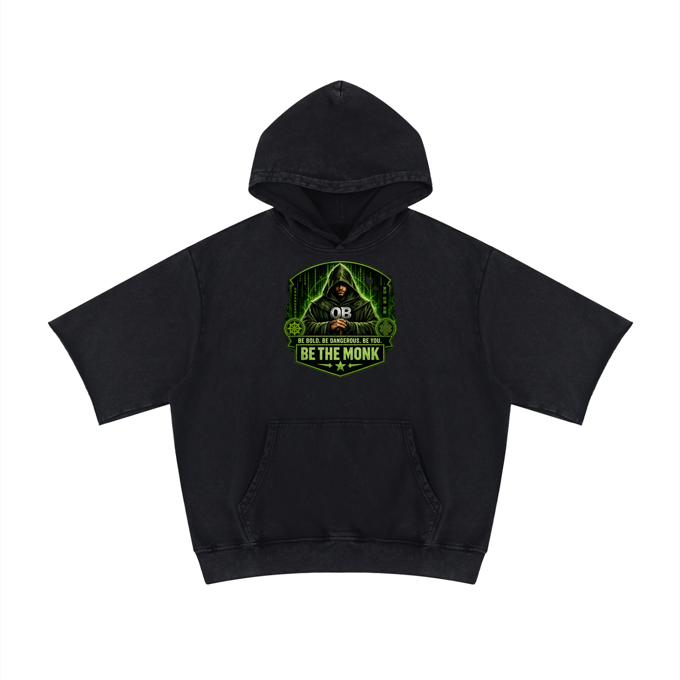 OBD Be The Monk Unisex Mineral Wash Short Sleeve Hoodie