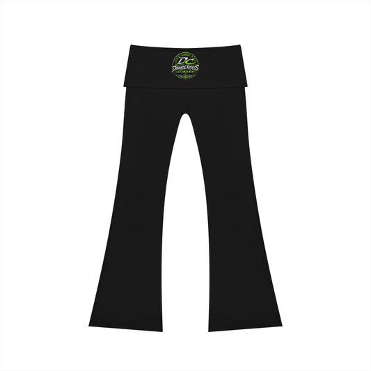 Dangerous Curves women's high-rise flared yoga pants in black with a snug fit and flared leg design, made by ODMPOD.