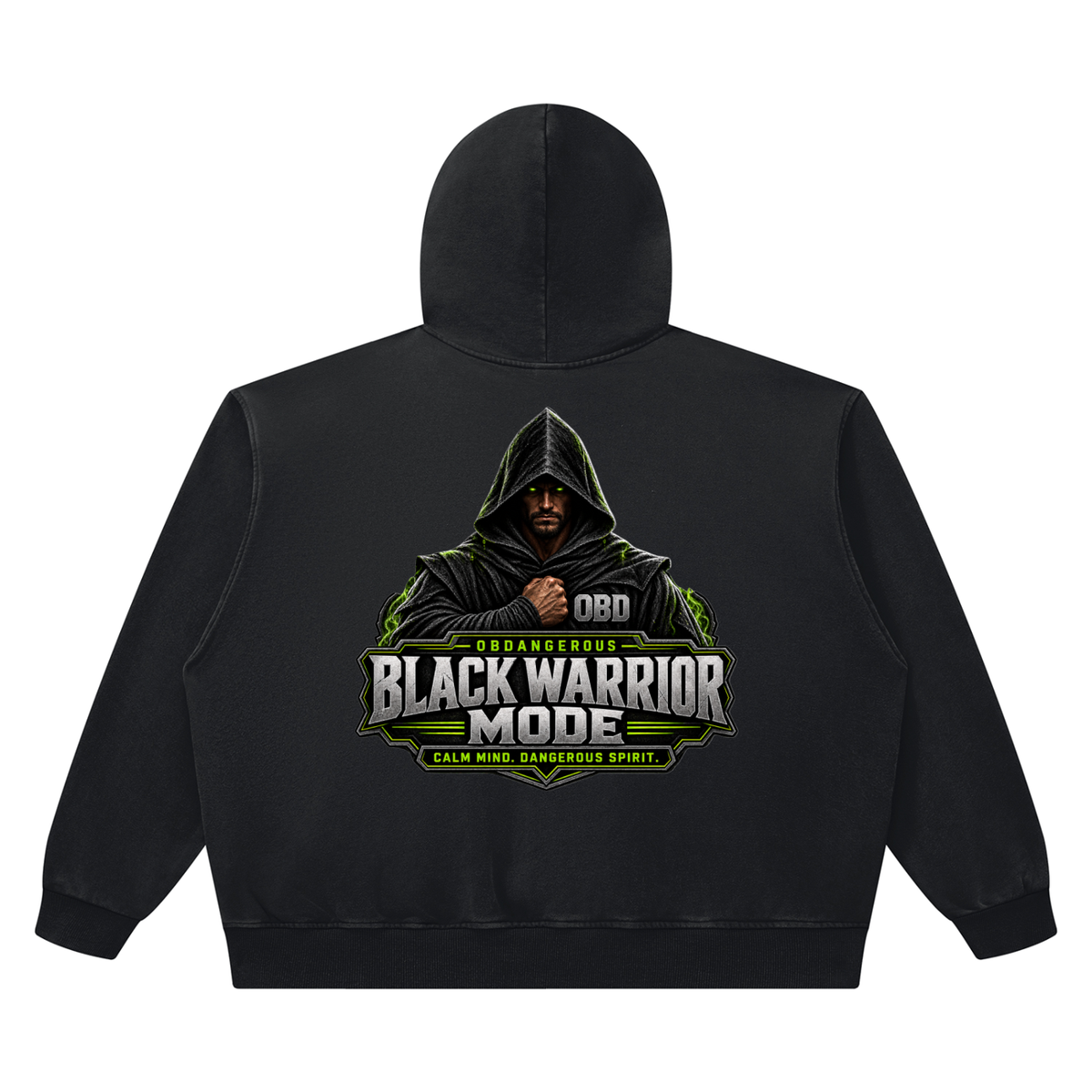 Black Warrior Mode Heavyweight Vintage Wash Boxy Hoodie