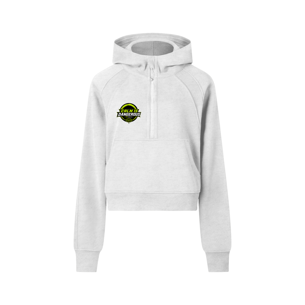 ODMPOD OB Dangerous "Calm is Dangerous" cropped half-zip hoodie, black with graphic print, relaxed fit, casual streetwear style