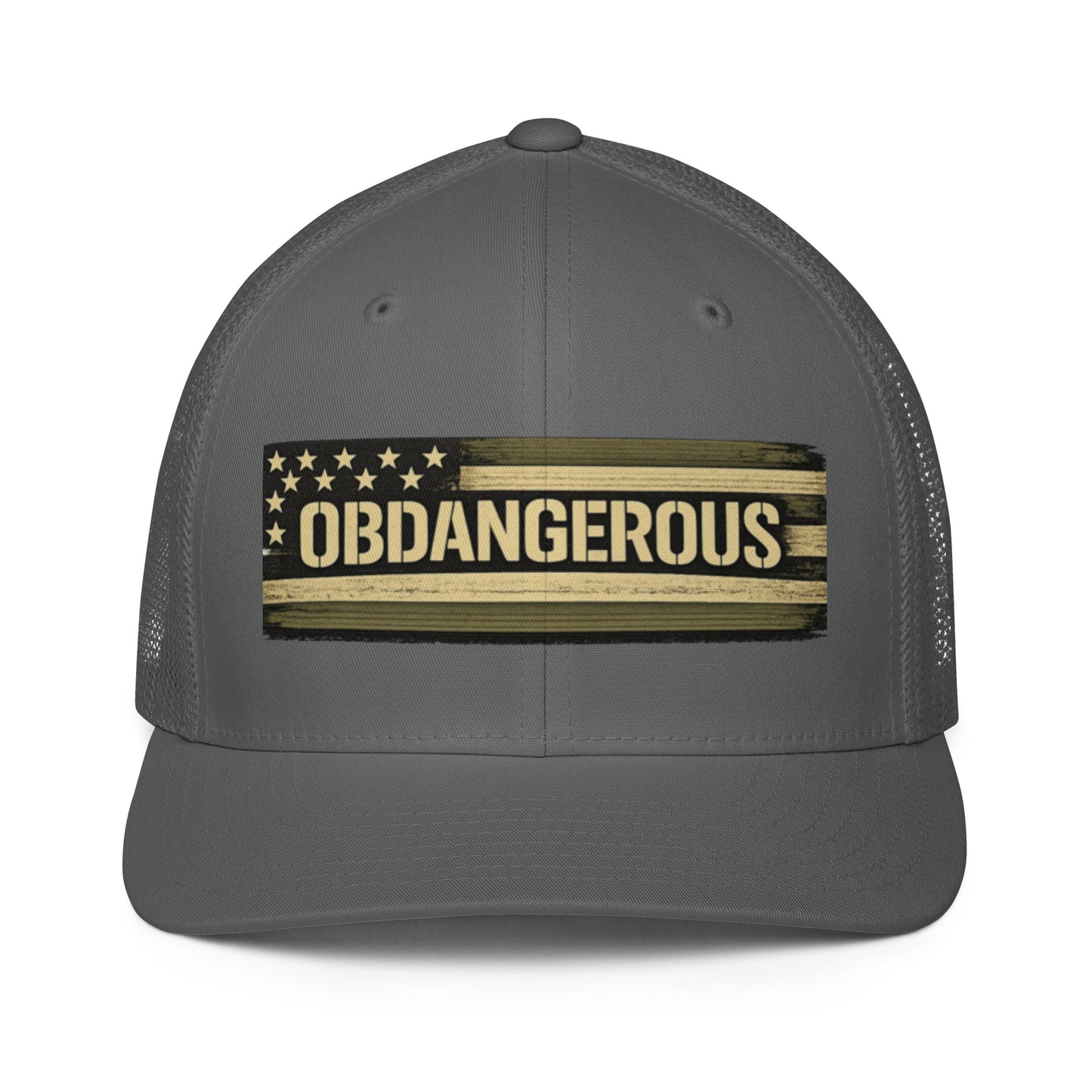 Charcoal closed-back trucker cap with embroidered design, stylish and adjustable, perfect for gym and streetwear by OB DANGEROUS