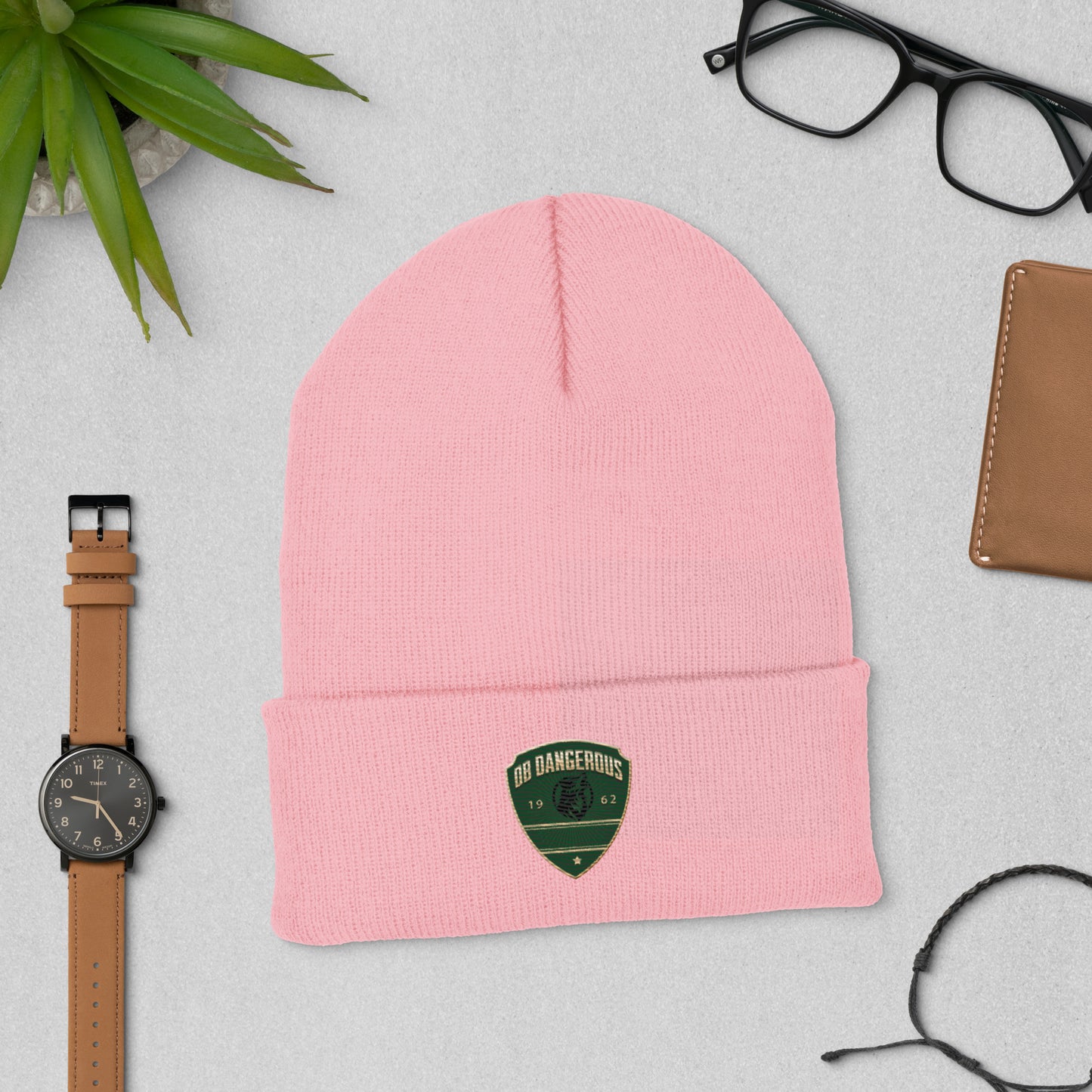 OBDangerous  Green Wolf Logo Cuffed Beanie