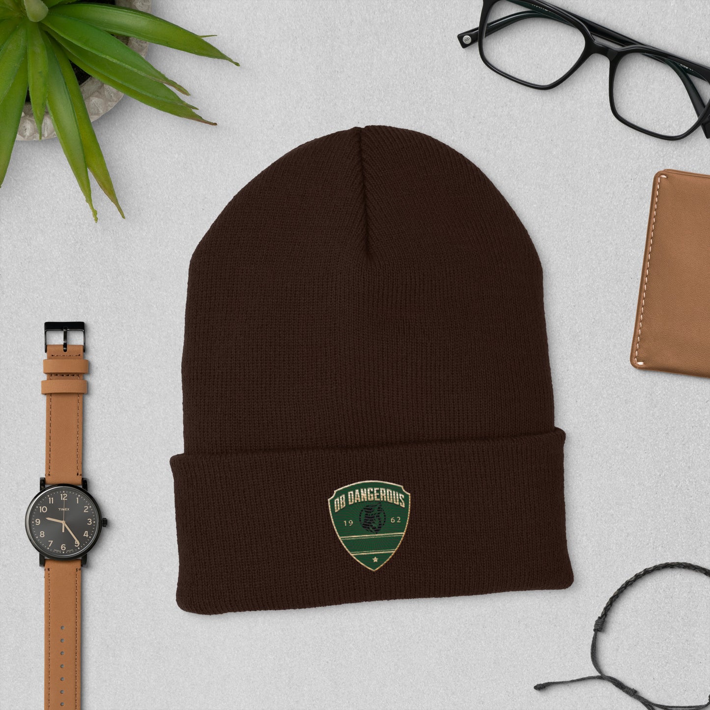 OBDangerous  Green Wolf Logo Cuffed Beanie