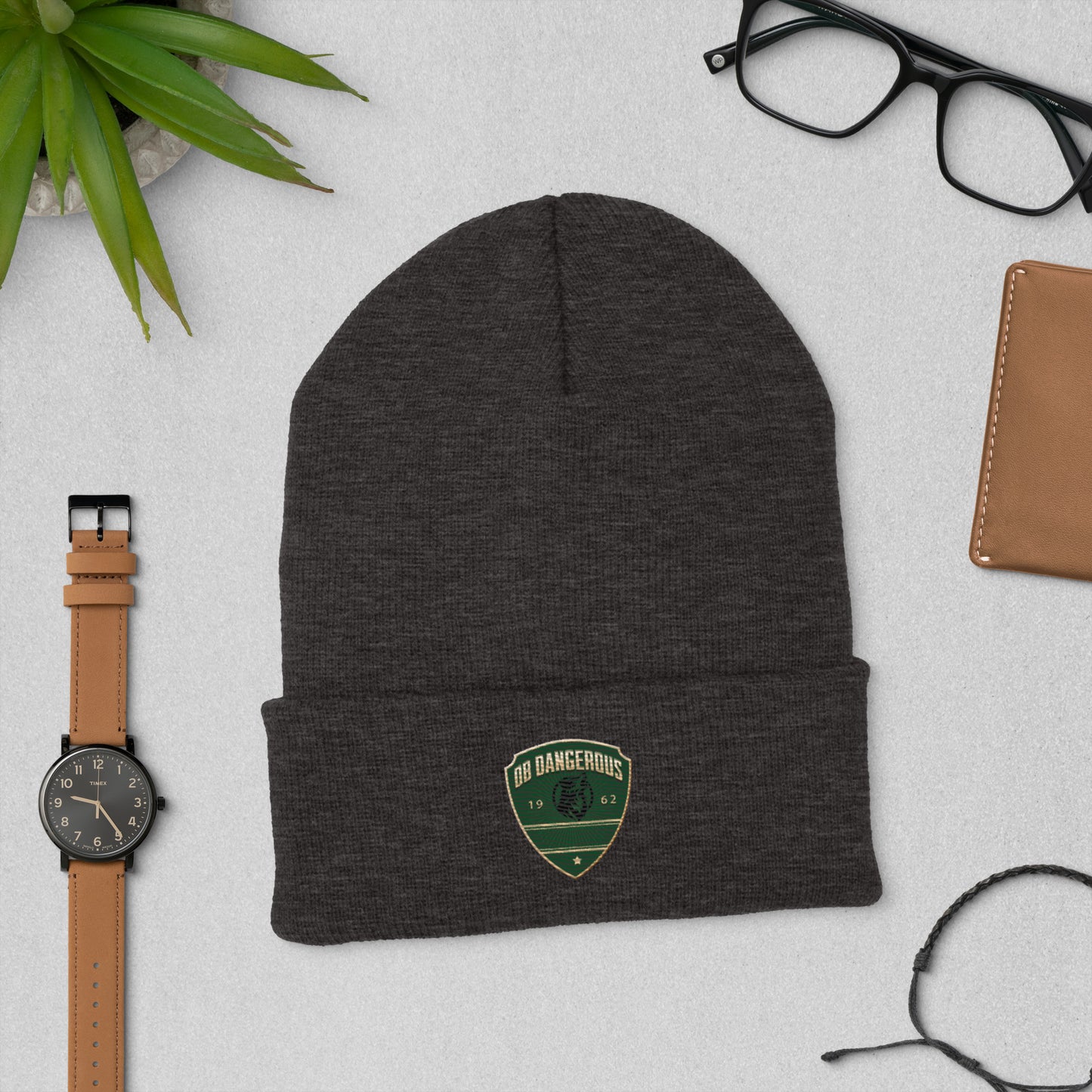 OBDangerous  Green Wolf Logo Cuffed Beanie