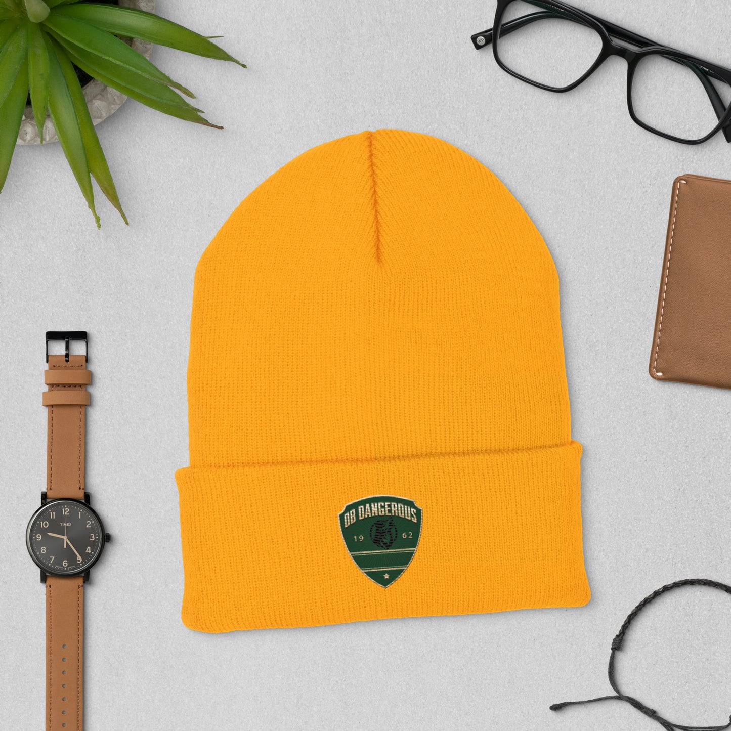 OBDangerous  Green Wolf Logo Cuffed Beanie