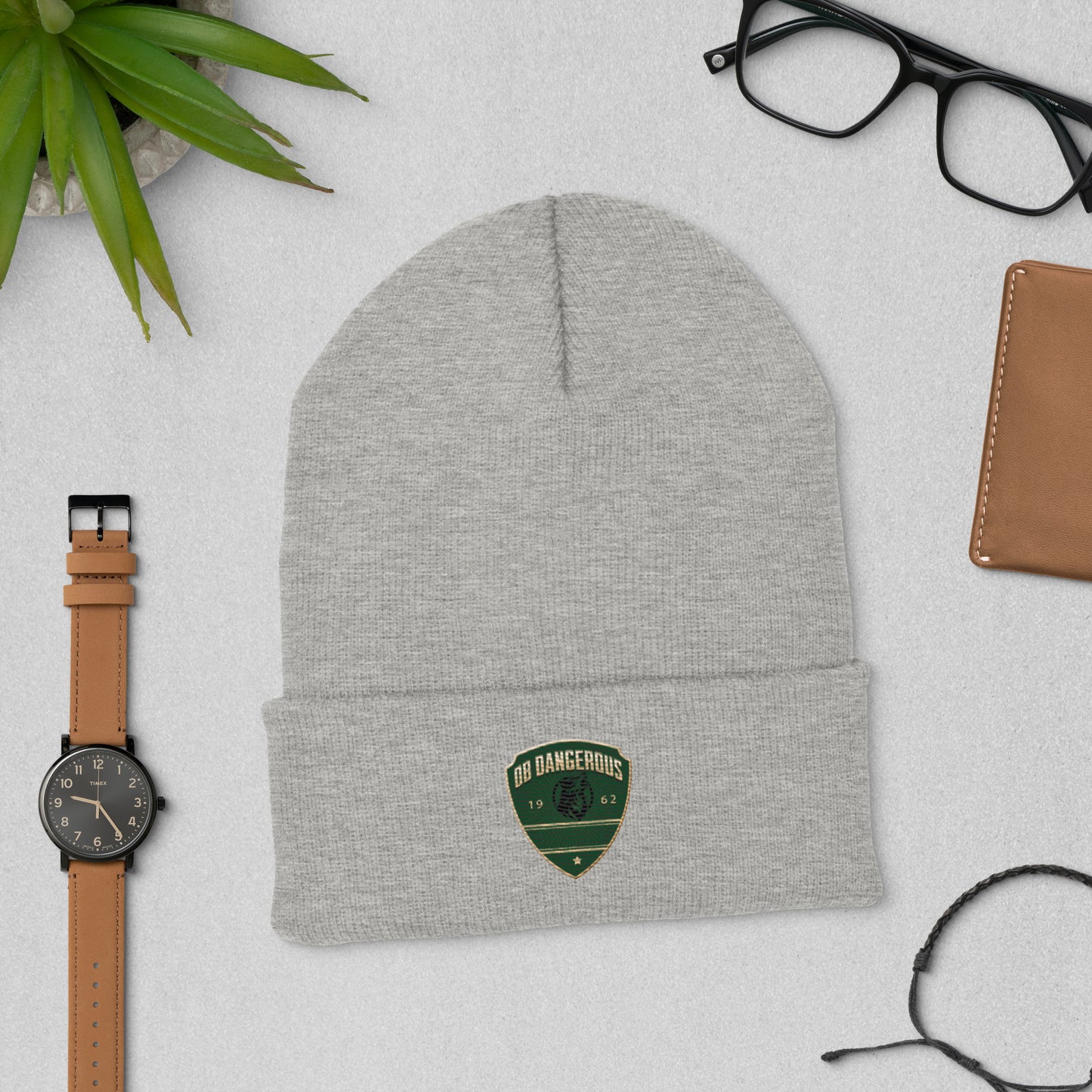 OBDangerous  Green Wolf Logo Cuffed Beanie