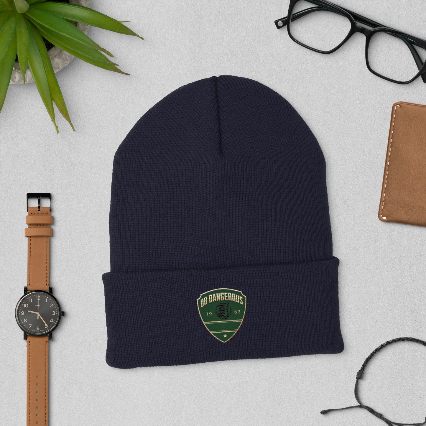 OBDangerous  Green Wolf Logo Cuffed Beanie