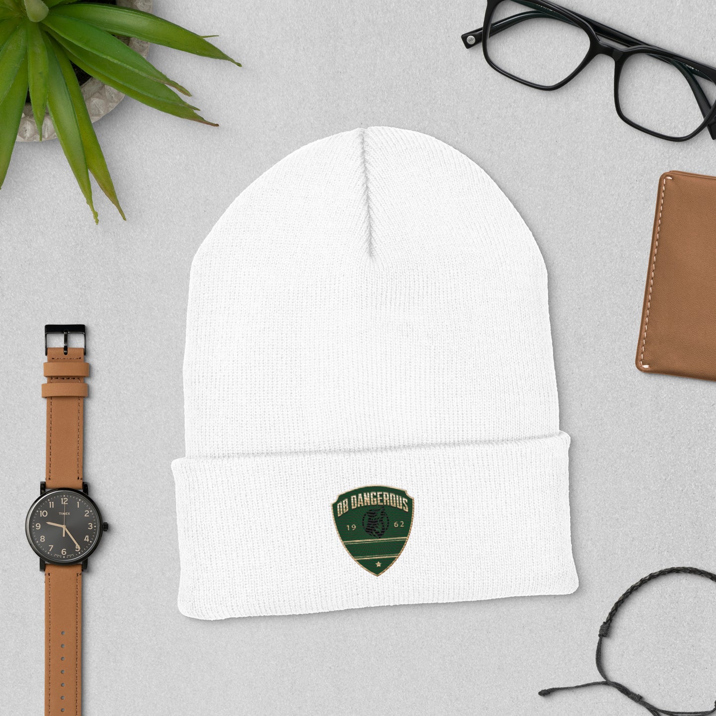 OBDangerous  Green Wolf Logo Cuffed Beanie