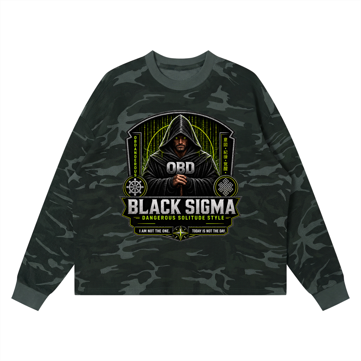Black Sigma Unisex Waffle Boxy Long Sleeve T-Shirt