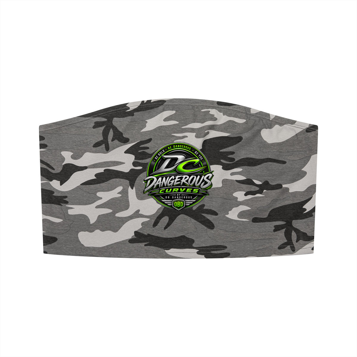 ODMPOD women's camo cropped tube top with a fitted style and bold camouflage pattern, perfect for casual wear.