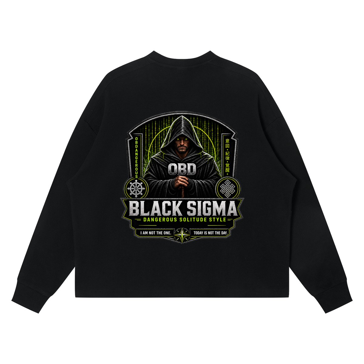 Black Sigma Unisex Waffle Boxy Long Sleeve T-Shirt