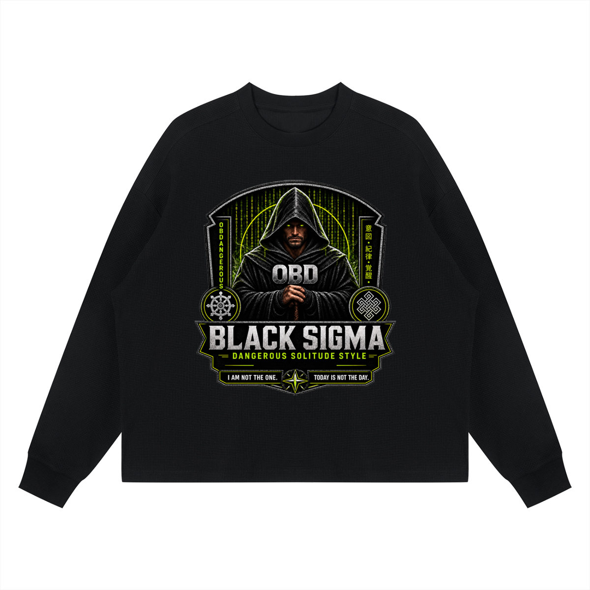 Black Sigma Unisex Waffle Boxy Long Sleeve T-Shirt