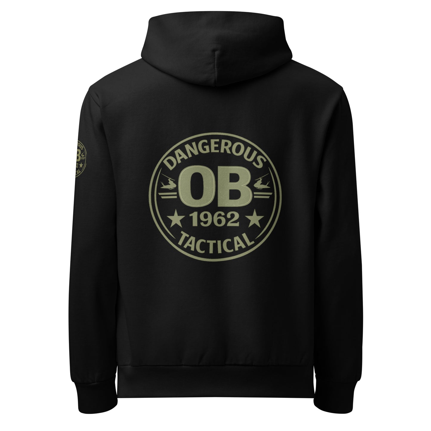 Black Retro Urban hoodie T-shirt by OB DANGEROUS featuring street-inspired design, shown from the back.