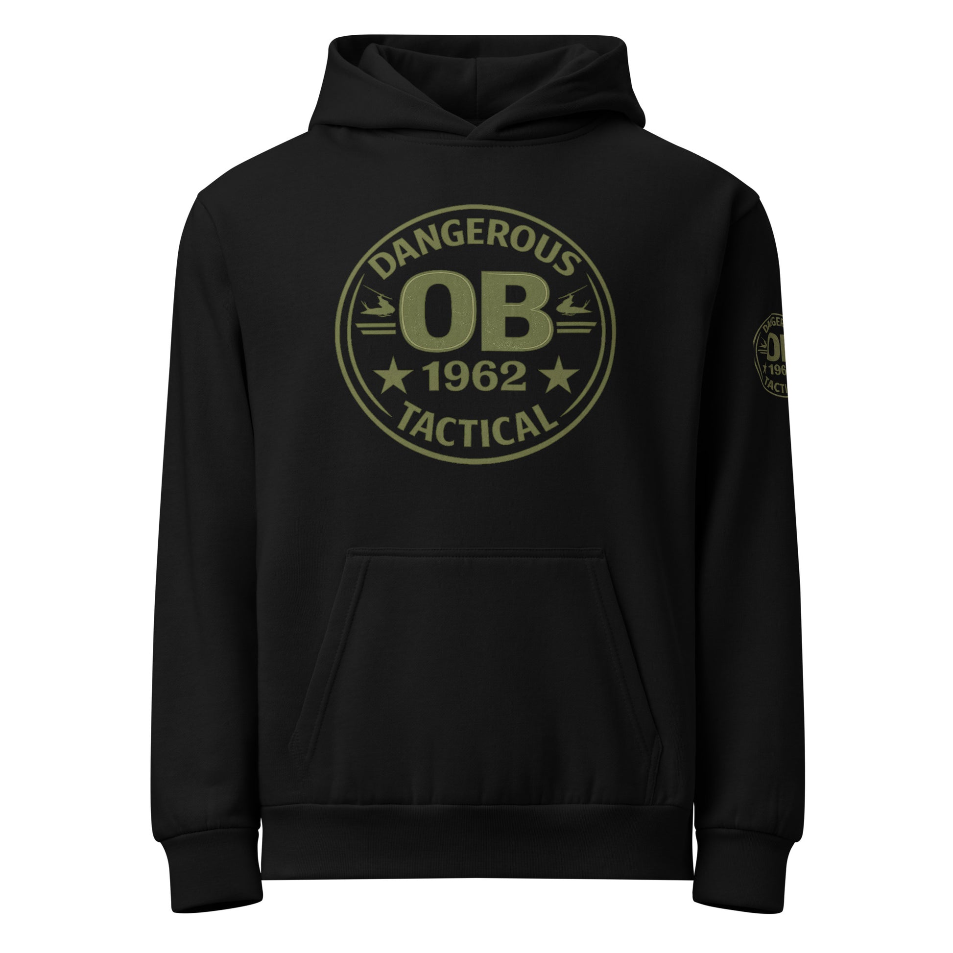 Black Retro Urban hoodie T-shirt by OB DANGEROUS, featuring a front design, perfect for gym, street, and casual wear.