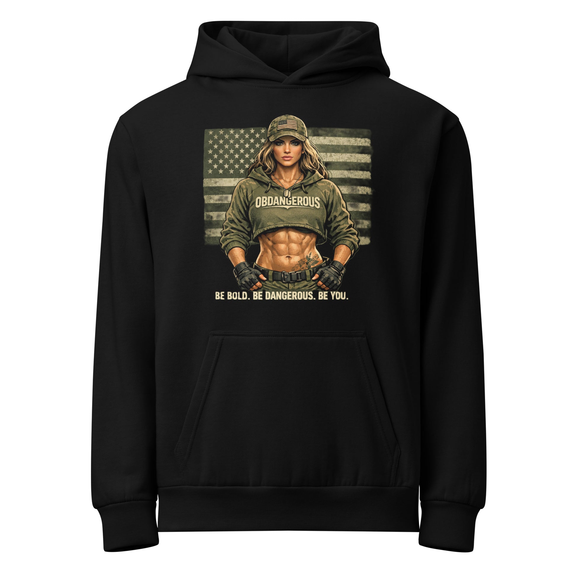 Black OB DANGEROUS Be Bold Be You Urban hoodie T-shirt with front graphic, designed for gym, street, and casual wear.