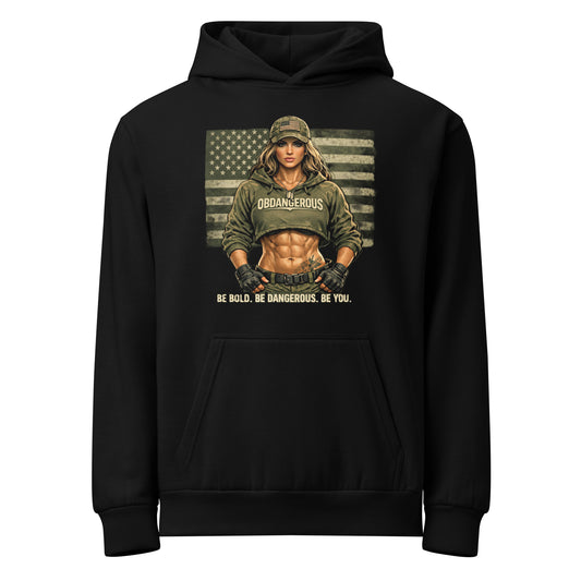 Black OB DANGEROUS Be Bold Be You Urban hoodie T-shirt with front graphic, designed for gym, street, and casual wear.