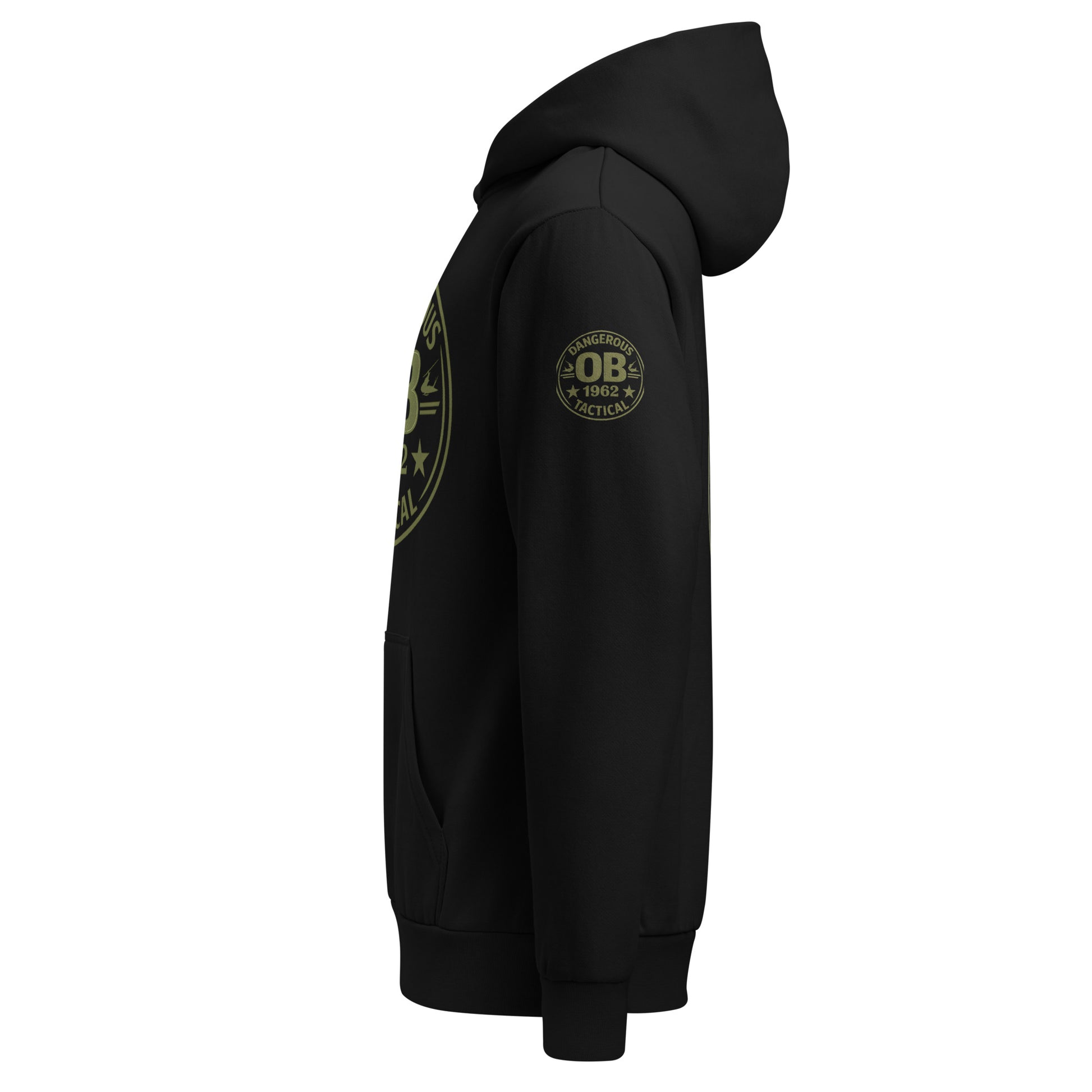 Black Retro Urban hoodie by OB DANGEROUS, featuring a casual streetwear design with a bold logo on the front.