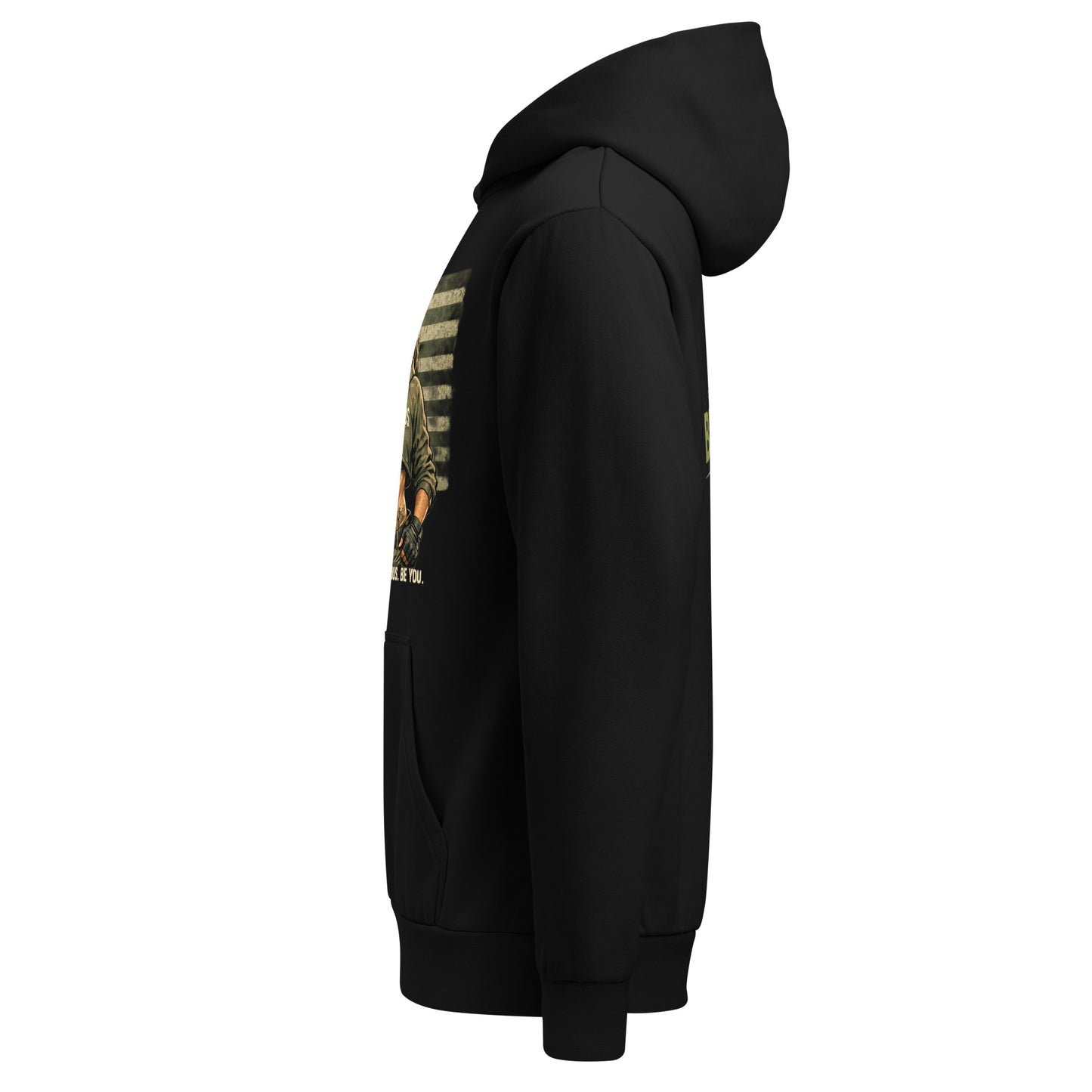 Black Urban hoodie by OB DANGEROUS featuring bold "Be Bold Be You" design, casual streetwear style for gym and everyday wear.